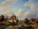 Jan Jacob Coenraad Spohler A Summer Landscape with Figures Along the Riverside painting